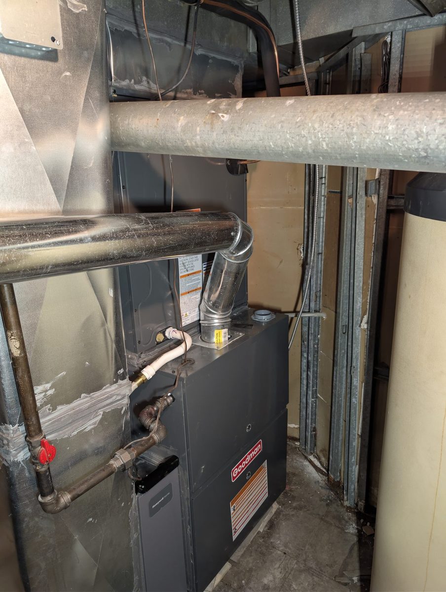 A new gas furnace in a basement
